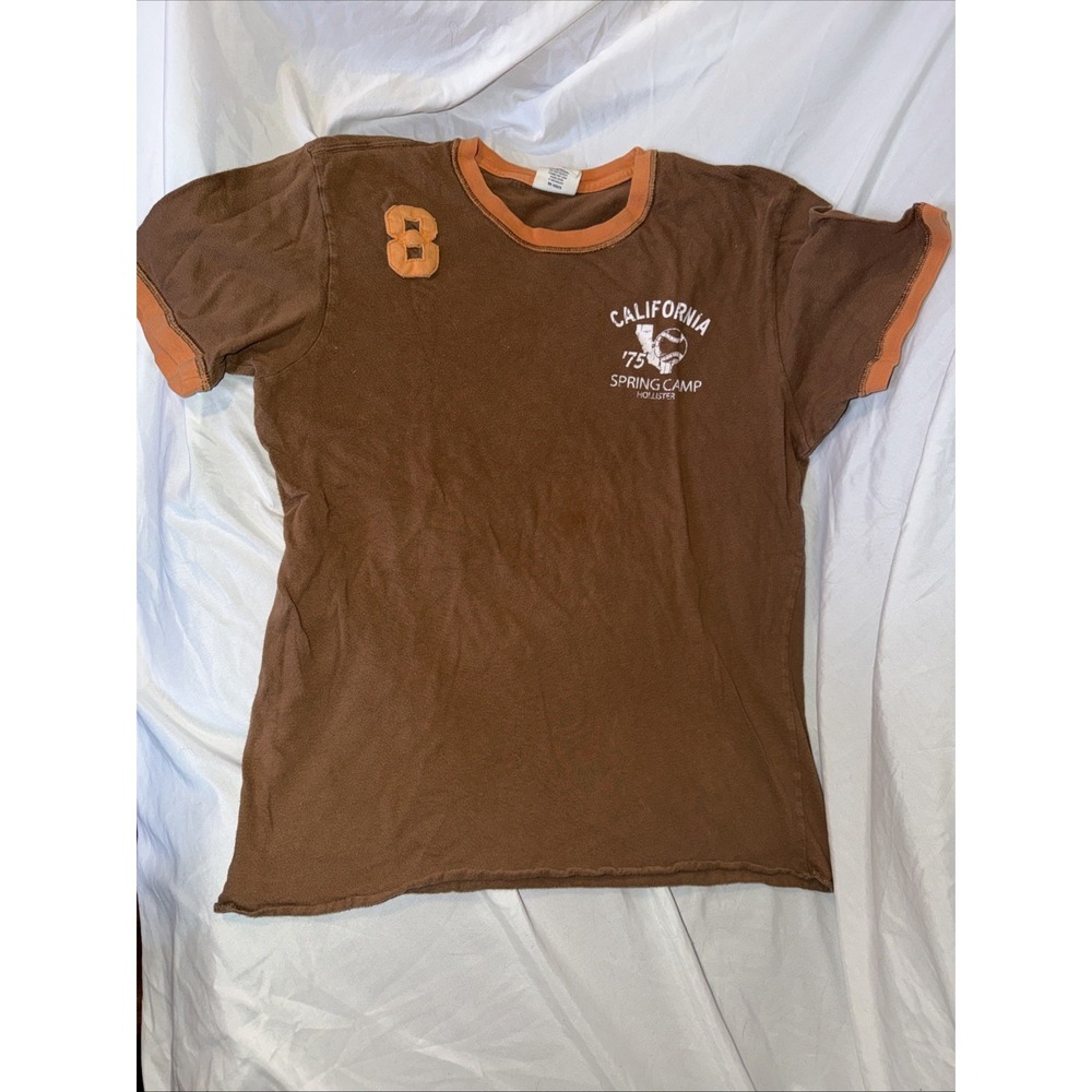 Hollister Co Y2K Vintage Brown Orange Ringer Tee " California '75 Spring Camp" L
